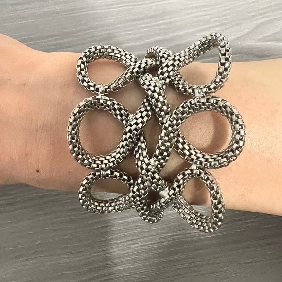 Vintage Silver Chain Bracelet with Loops, Curls - Picture 2 of 9